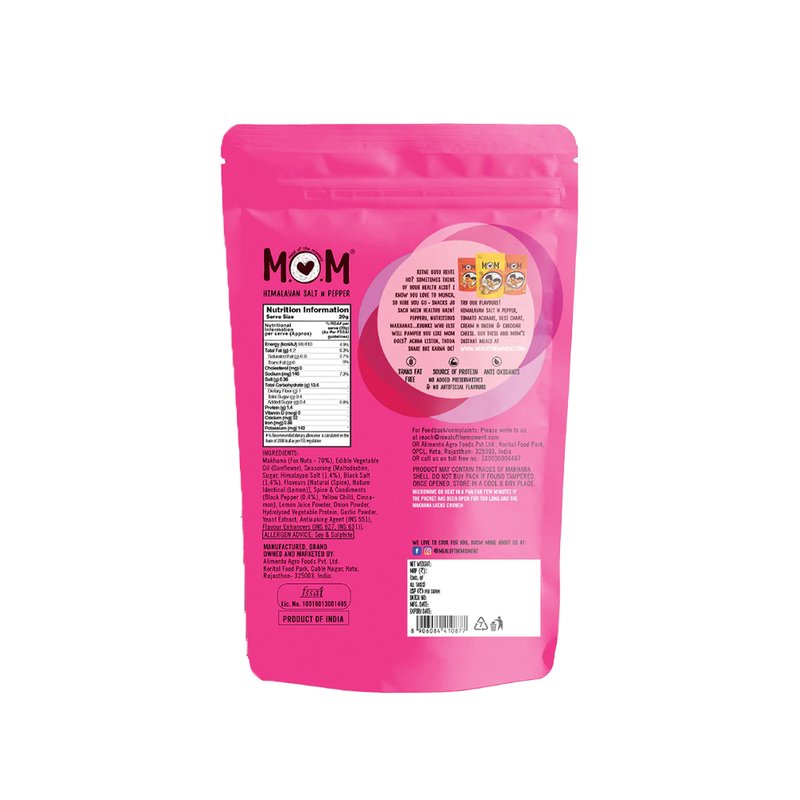 MOM – Meal of the Moment Roasted Makhana – Himalayan Salt & Pepper | Crunchy Roasted Fox Nuts | Source of Protein & Fiber | Healthy Anytime Snack