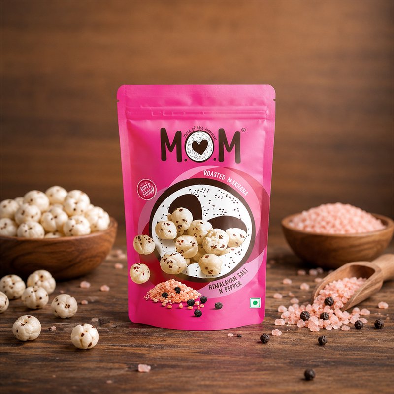 MOM – Meal of the Moment Roasted Makhana – Himalayan Salt & Pepper | Crunchy Roasted Fox Nuts | Source of Protein & Fiber | Healthy Anytime Snack