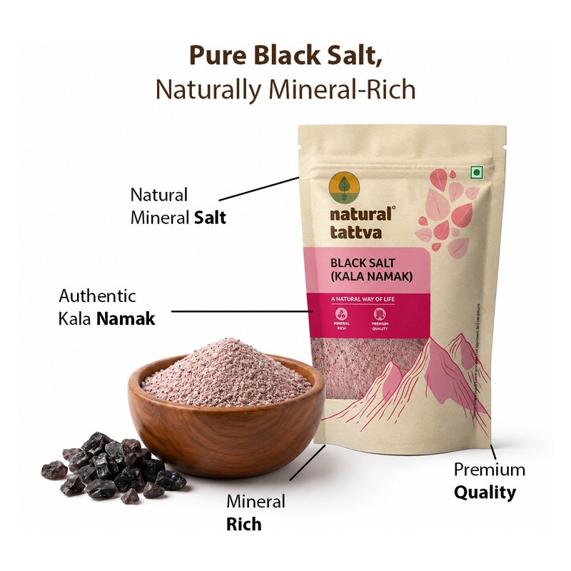 Natural Tattva Black Salt Granules | Premium Kala Namak | Nutrient Rich Black Salt | Premium Seasoning Salt for Your Cooking Needs