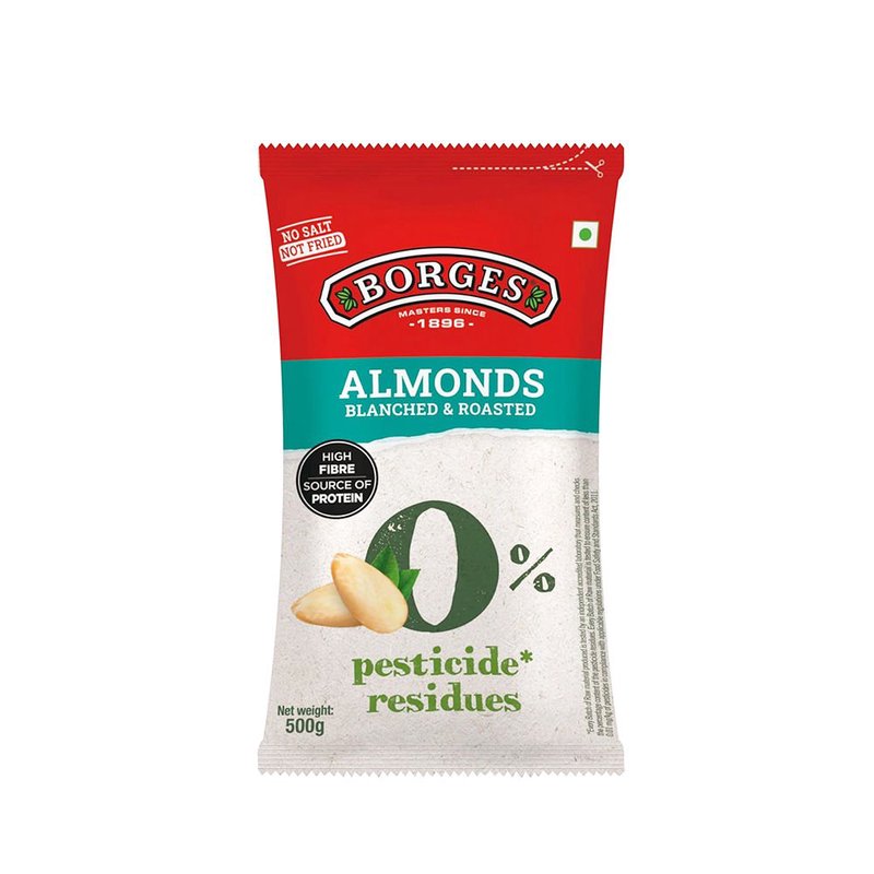 Borges ZPR Roasted & Blanched Almonds | Premium Ready-to-Eat Almonds | Crunchy Healthy Snack | Perfect for Snacking, Baking & Desserts | 500g