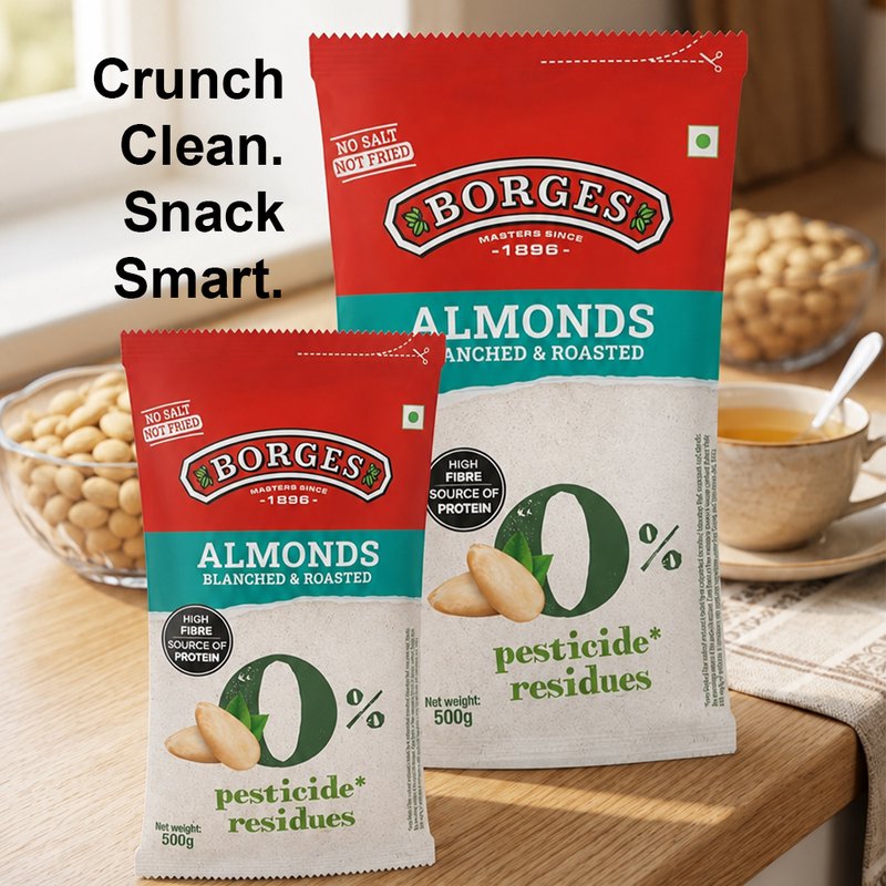 Borges ZPR Roasted & Blanched Almonds | Premium Ready-to-Eat Almonds | Crunchy Healthy Snack | Perfect for Snacking, Baking & Desserts | 500g