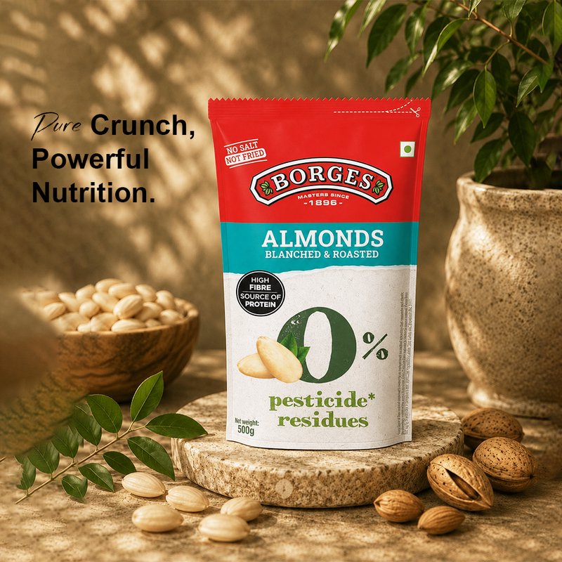 Borges ZPR Roasted & Blanched Almonds | Premium Ready-to-Eat Almonds | Crunchy Healthy Snack | Perfect for Snacking, Baking & Desserts | 500g