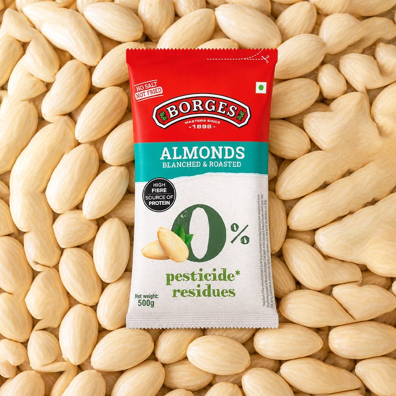 Borges ZPR Roasted & Blanched Almonds | Premium Ready-to-Eat Almonds | Crunchy Healthy Snack | Perfect for Snacking, Baking & Desserts | 500g