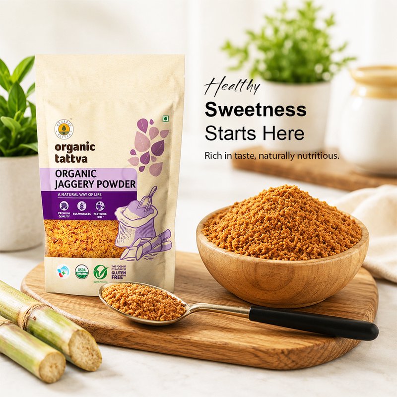Organic Tattva Jaggery Powder | Organic Gud Powder | Natural Unrefined Cane Sweetener | Healthy Sugar Substitute