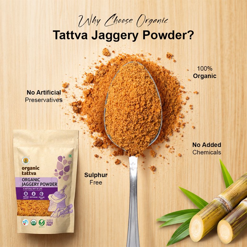 Organic Tattva Jaggery Powder | Organic Gud Powder | Natural Unrefined Cane Sweetener | Healthy Sugar Substitute