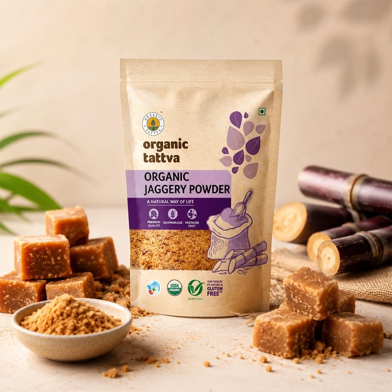 Organic Tattva Jaggery Powder | Organic Gud Powder | Natural Unrefined Cane Sweetener | Healthy Sugar Substitute