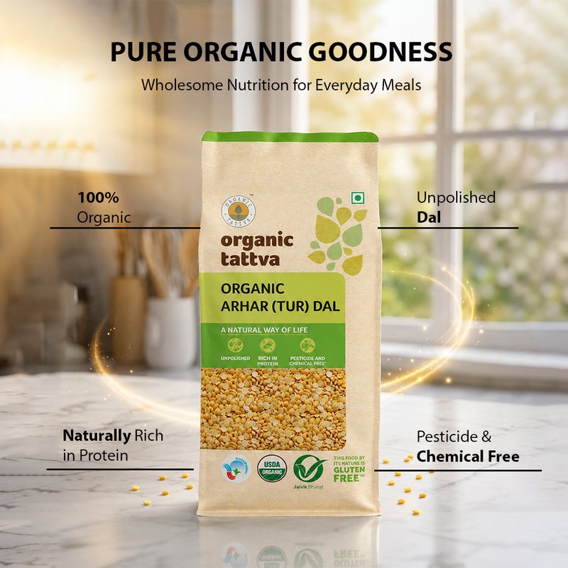 Organic Tattva Arhar (Tur) Dal | Organic Toor Dal | Super Split Pigeon Pea | Highly Nutritious Dal for Daily Preparations