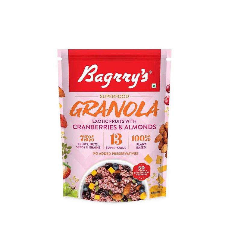 Bagrry’s Granola Cranberries & Almond 400 GM | Crunchy Granola Breakfast Cereal with Real Cranberries & Almonds | High Fiber Healthy Snack for Milk, Yogurt & Daily Nutrition