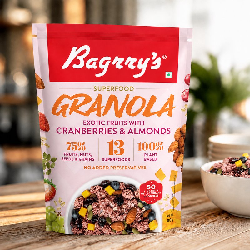 Bagrry’s Granola Cranberries & Almond 400 GM | Crunchy Granola Breakfast Cereal with Real Cranberries & Almonds | High Fiber Healthy Snack for Milk, Yogurt & Daily Nutrition