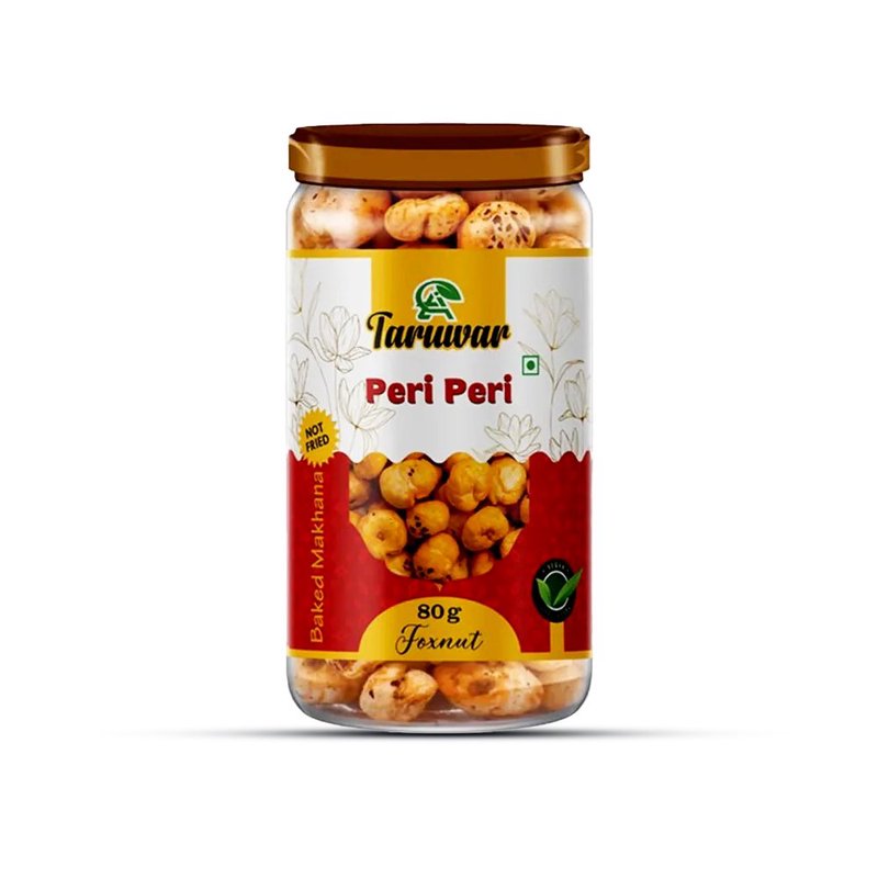 Taruwar Peri Peri Flavoured Makhana 80g Jar | Spicy Roasted Fox Nuts Snack | Crunchy & Healthy Makhana | High Protein, Low Calorie Superfood Snack | Guilt-Free Evening Munching & Healthy Snacking