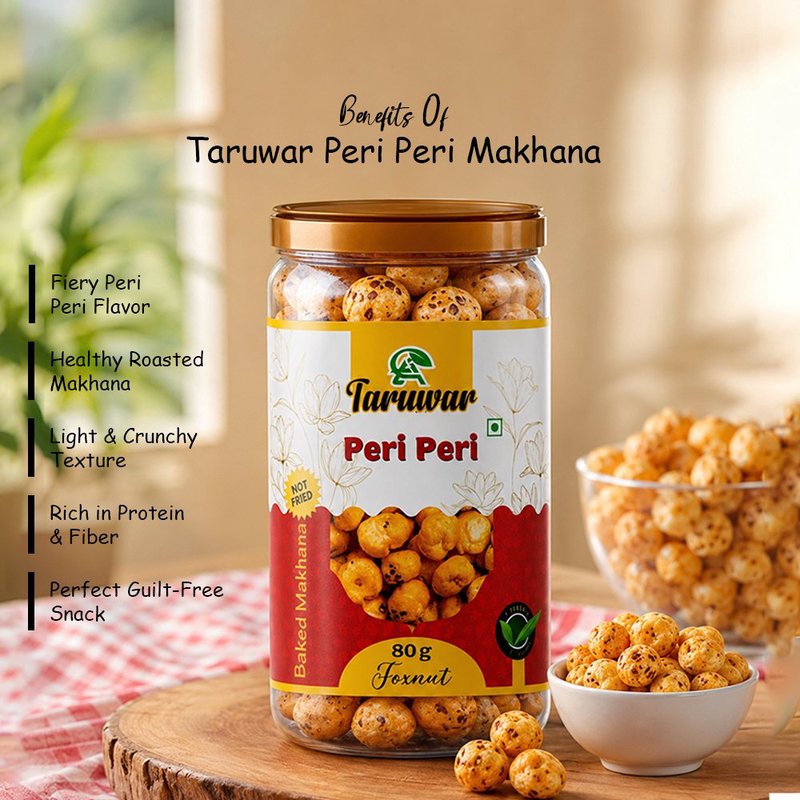 Taruwar Peri Peri Flavoured Makhana 80g Jar | Spicy Roasted Fox Nuts Snack | Crunchy & Healthy Makhana | High Protein, Low Calorie Superfood Snack | Guilt-Free Evening Munching & Healthy Snacking thumbnail 2