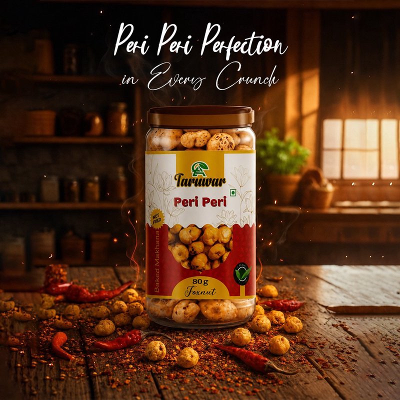 Taruwar Peri Peri Flavoured Makhana 80g Jar | Spicy Roasted Fox Nuts Snack | Crunchy & Healthy Makhana | High Protein, Low Calorie Superfood Snack | Guilt-Free Evening Munching & Healthy Snacking thumbnail 3