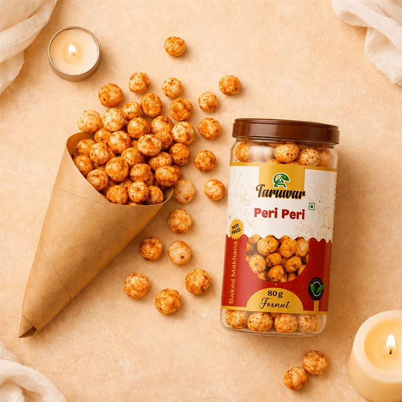 Taruwar Peri Peri Flavoured Makhana 80g Jar | Spicy Roasted Fox Nuts Snack | Crunchy & Healthy Makhana | High Protein, Low Calorie Superfood Snack | Guilt-Free Evening Munching & Healthy Snacking thumbnail 4