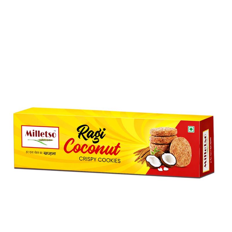 Milletso Ragi Coconut Cookies | Healthy Millet Cookies with Coconut Flavor | Fiber Rich No Maida Biscuits | Calcium & Iron Rich Ragi Snack | Crunchy Tea Time Cookies for Kids & Adults | Healthy Snacking Option