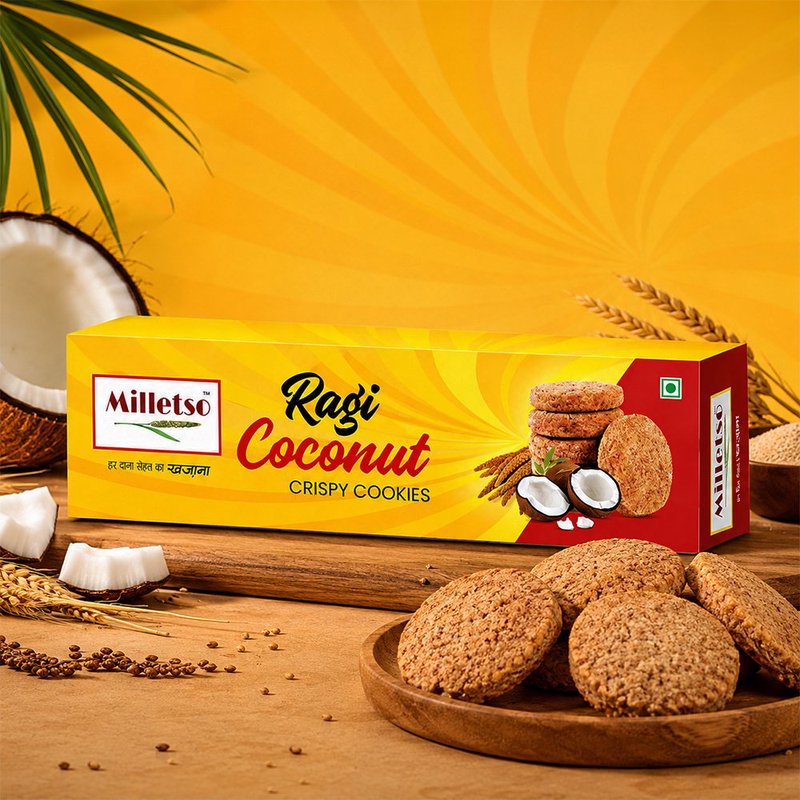 Milletso Ragi Coconut Cookies | Healthy Millet Cookies with Coconut Flavor | Fiber Rich No Maida Biscuits | Calcium & Iron Rich Ragi Snack | Crunchy Tea Time Cookies for Kids & Adults | Healthy Snacking Option thumbnail 4