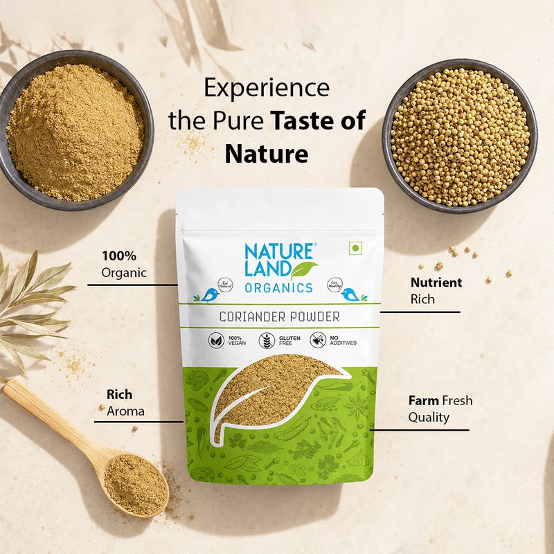Natureland Organics Coriander Powder 100g | 100% Organic Dhania Powder | Freshly Ground Coriander Spice for Curries, Gravies, Marinades & Indian Cooking