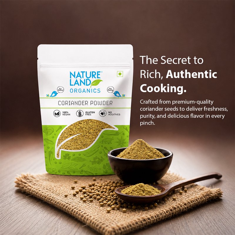 Natureland Organics Coriander Powder 100g | 100% Organic Dhania Powder | Freshly Ground Coriander Spice for Curries, Gravies, Marinades & Indian Cooking