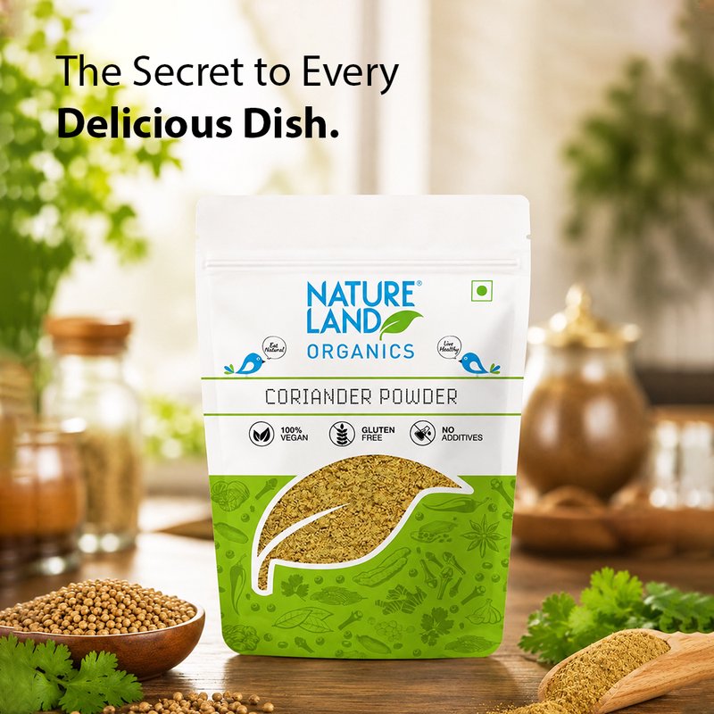 Natureland Organics Coriander Powder 100g | 100% Organic Dhania Powder | Freshly Ground Coriander Spice for Curries, Gravies, Marinades & Indian Cooking