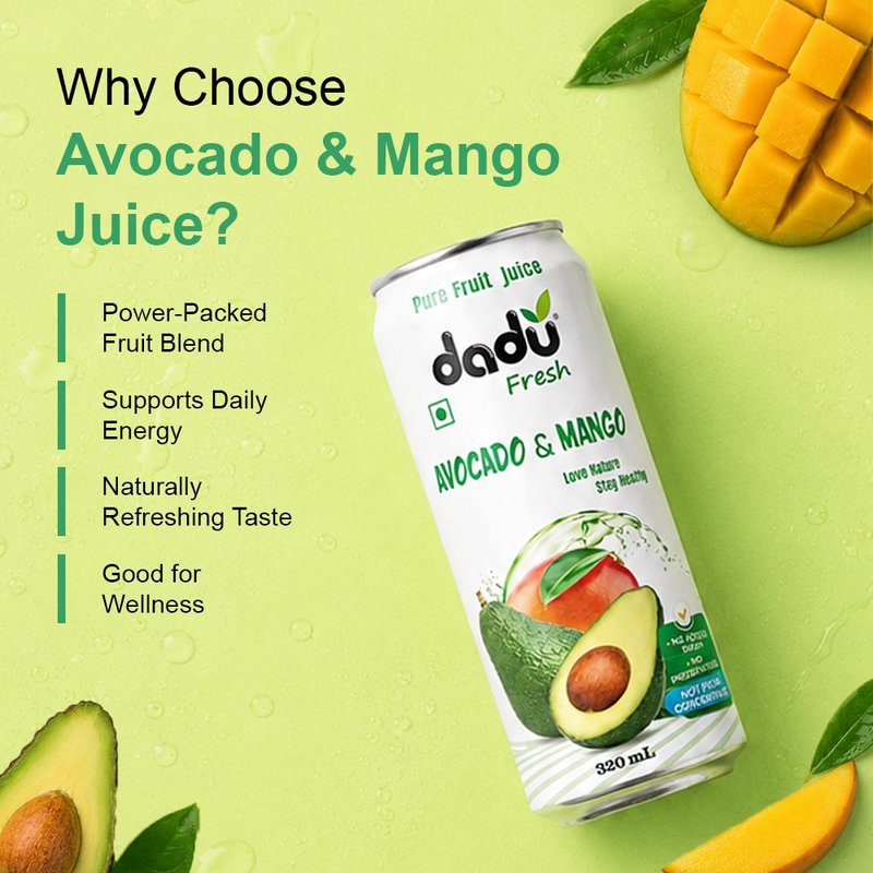 Dadu Fresh Avocado & Mango Juice |  4 Cans Combo | 100% Natural Superfruit Beverage | Rich in Vitamins, Antioxidants & Fiber | No Added Sugar, No Preservatives & Not From Concentrate | Healthy Drink for Immunity, Skin Health, Energy & Daily Wellness thumbnail 2