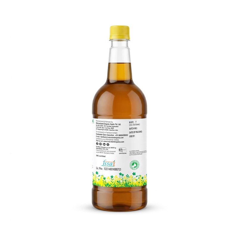 Natureland Organics Wood Cold Pressed Mustard Oil 1L | 100% Organic Kachi Ghani Mustard Oil | Naturally Rich in Omega 3 & Vitamin E for Everyday Cooking
