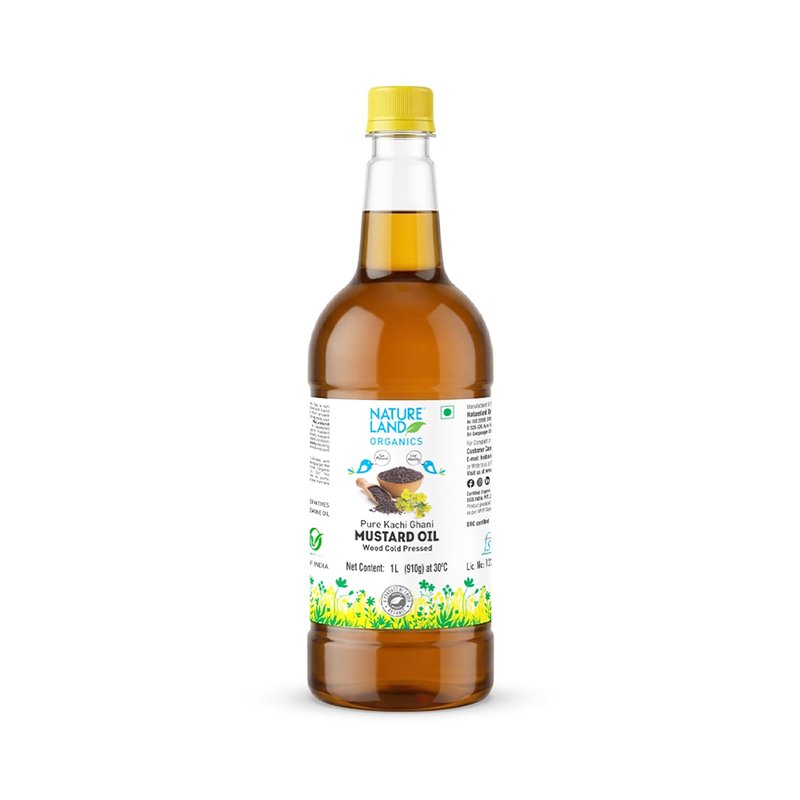 Natureland Organics Wood Cold Pressed Mustard Oil 1L | 100% Organic Kachi Ghani Mustard Oil | Naturally Rich in Omega 3 & Vitamin E for Everyday Cooking