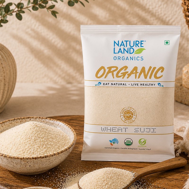 Natureland Organics Wheat Suji 500g | 100% Organic Semolina | Fine & Nutritious Rava for Upma, Halwa, Idli & Everyday Cooking
