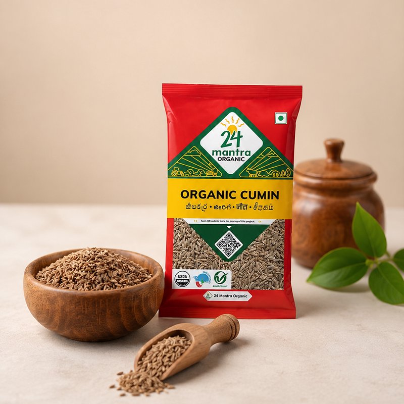 24 Mantra Organic Cumin Seeds (Jeera/Zeera/Jeelakarra) | Whole Cumin Spice | 100% Organic | Unadulterated | Chemical & Pesticide Free | For Tadka, Masalas & Seasoning
