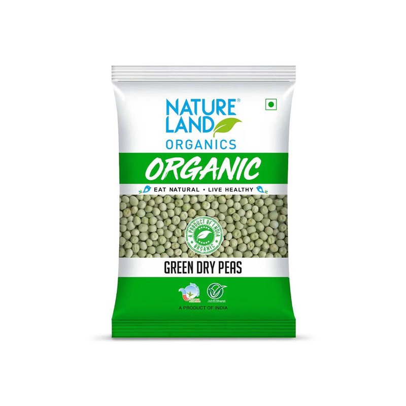 Natureland Organics Green Dry Peas 500g | 100% Organic Whole Green Peas | Protein & Fibre Rich Dried Peas for Curries, Soups, Ragda & Snacks