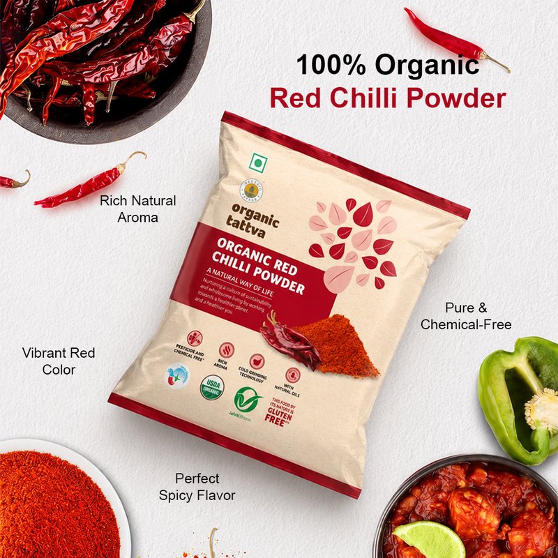 Organic Tattva Red Chilli Powder | Organic Lal Mirch Powder | Superfine Grind of Red Chilli | Everyday Spice