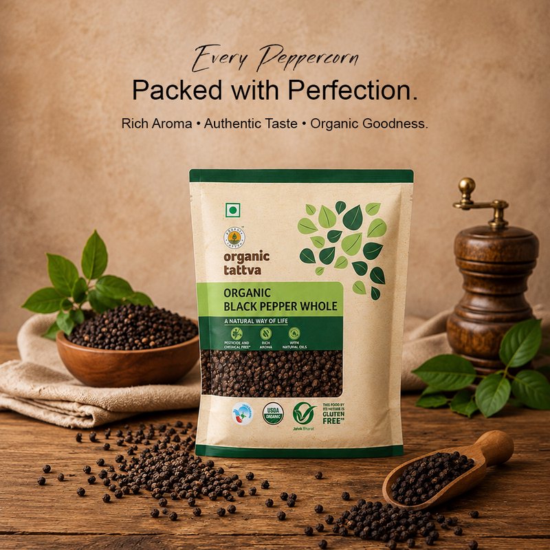 Organic Tattva Black Pepper Whole | Organic Whole Black Pepper | Premium Kali Mirch | Whole Peppercorns for Cooking & Seasoning