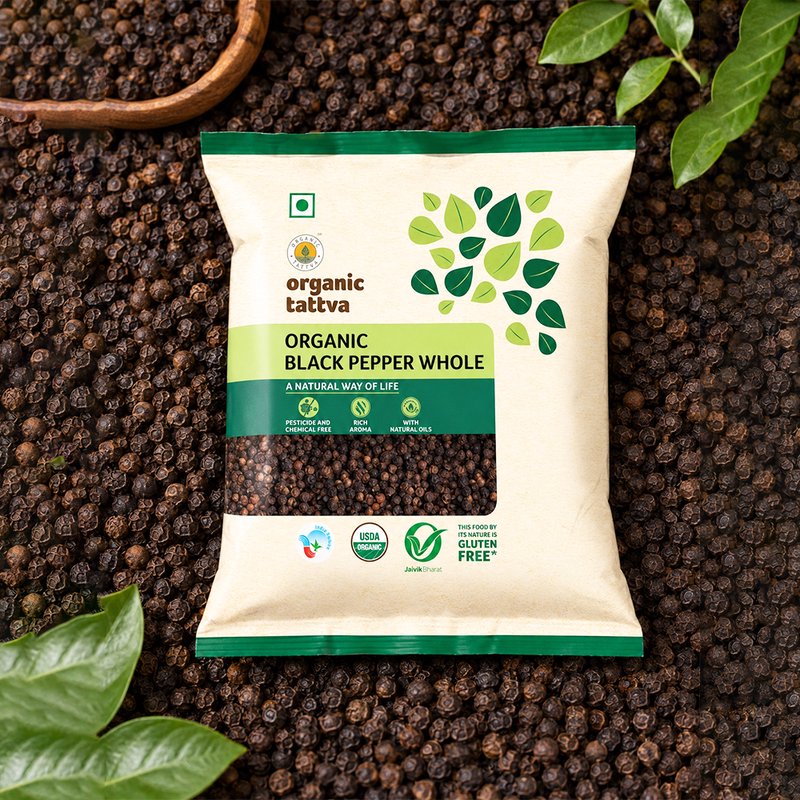 Organic Tattva Black Pepper Whole | Organic Whole Black Pepper | Premium Kali Mirch | Whole Peppercorns for Cooking & Seasoning