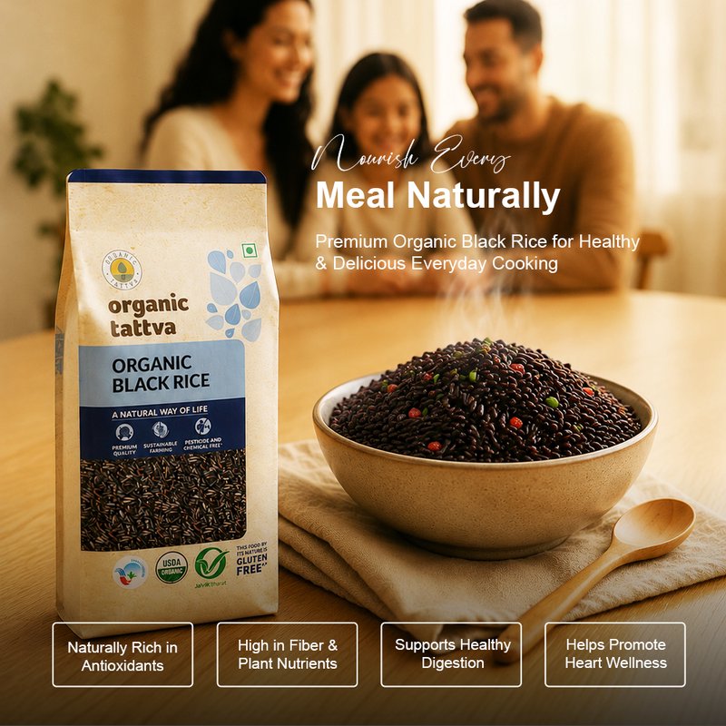 Organic Tattva Black Rice | Quality Organic Black Rice | Antioxidant-rich Whole Grain Rice | Healthful Rice for Everyday Consumption