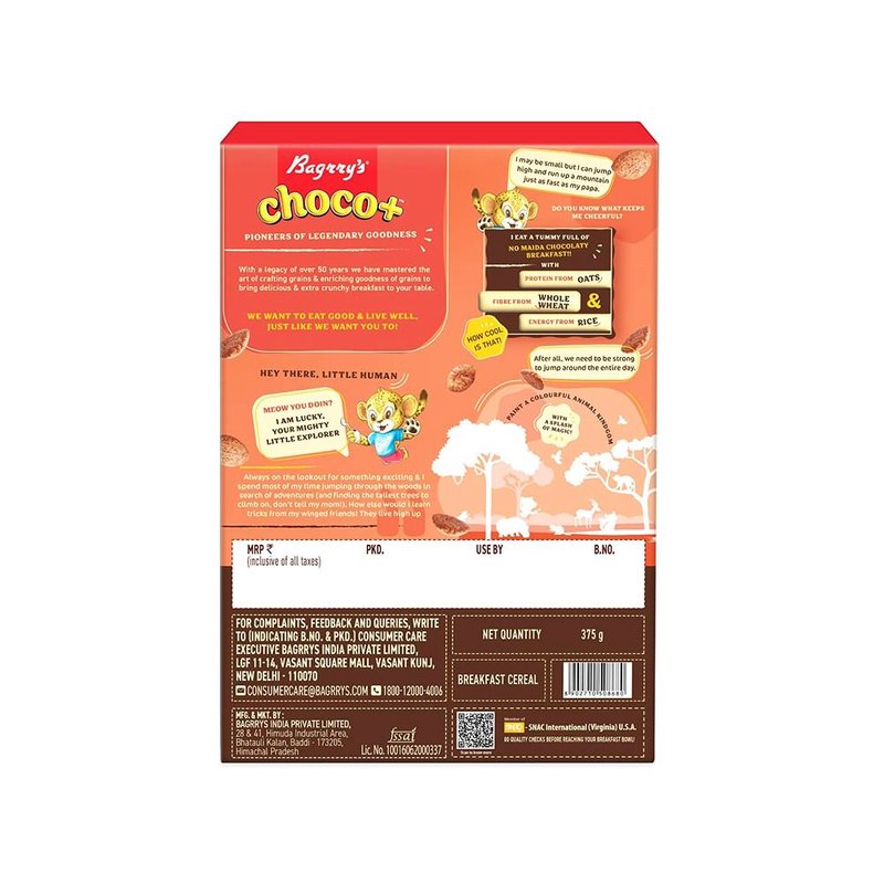 Bagrry's Choco Plus 375g | Chocolate Breakfast Cereal with Whole Grains | High-Fibre Crunchy Breakfast for Energy, Taste & Daily Nutrition thumbnail 2