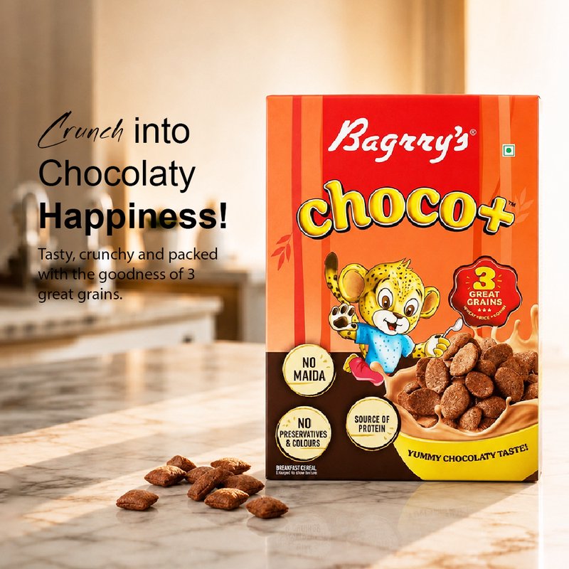 Bagrry's Choco Plus 375g | Chocolate Breakfast Cereal with Whole Grains | High-Fibre Crunchy Breakfast for Energy, Taste & Daily Nutrition