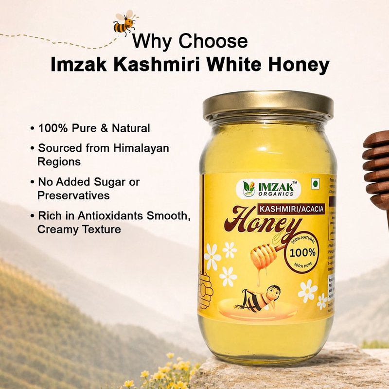 Imzak Kashmiri White Honey | 100% Pure Raw & Natural White Honey | Premium Unprocessed Kashmiri Honey | Rich in Antioxidants, Minerals & Natural Enzymes | Healthy Natural Sweetener for Immunity, Energy, Digestion & Daily Wellness | Smooth Creamy Honey Goodness thumbnail 4