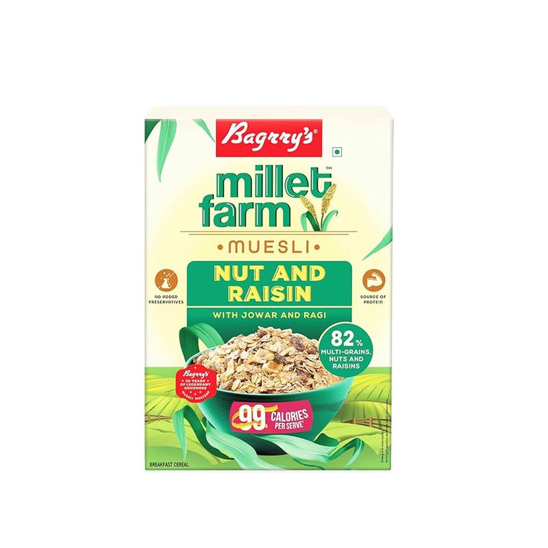 Bagrry’s Millet Farm Muesli 500 GM | Healthy Millet Breakfast Cereal | Crunchy Blend of Whole Grains, Nuts & Seeds | High Fiber Nutritious Muesli for Daily Wellness