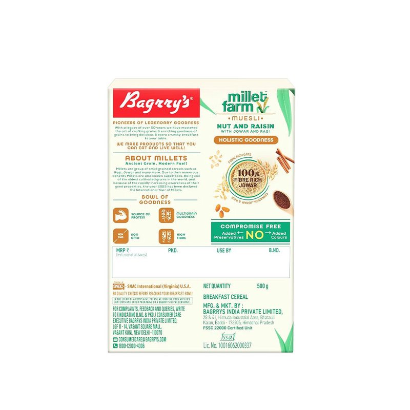 Bagrry’s Millet Farm Muesli 500 GM | Healthy Millet Breakfast Cereal | Crunchy Blend of Whole Grains, Nuts & Seeds | High Fiber Nutritious Muesli for Daily Wellness thumbnail 2
