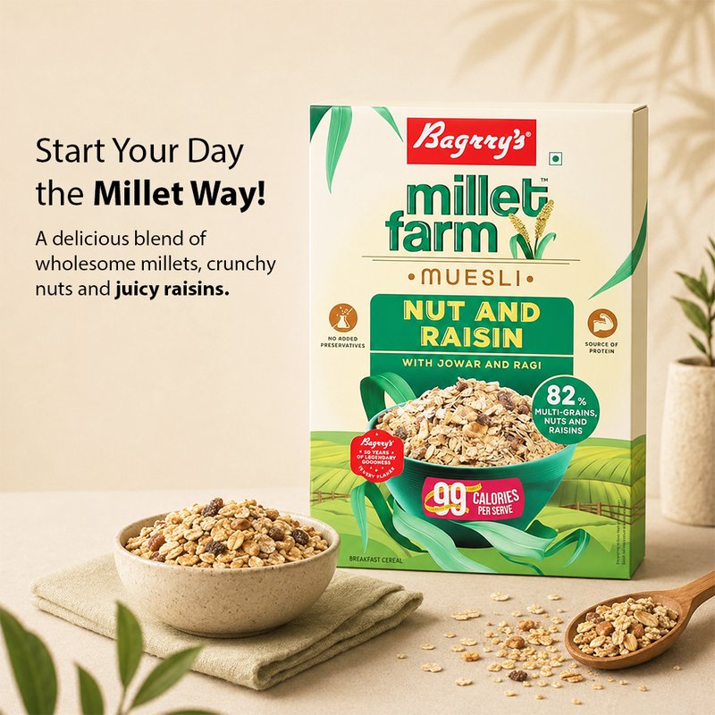 Bagrry’s Millet Farm Muesli 500 GM | Healthy Millet Breakfast Cereal | Crunchy Blend of Whole Grains, Nuts & Seeds | High Fiber Nutritious Muesli for Daily Wellness