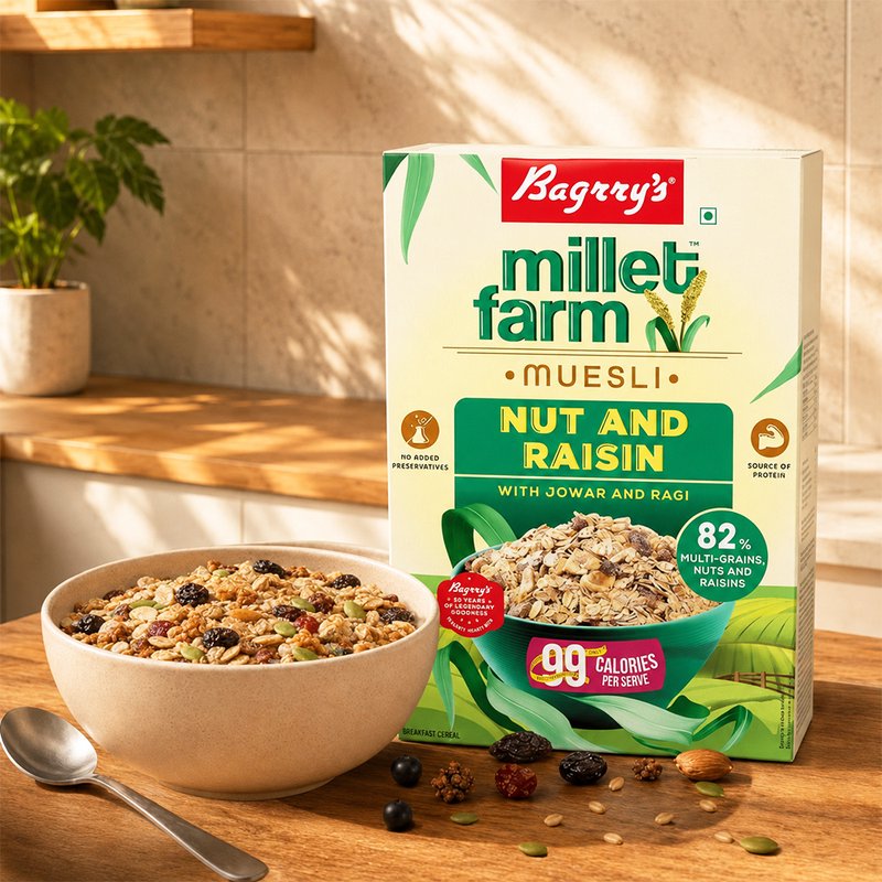 Bagrry’s Millet Farm Muesli 500 GM | Healthy Millet Breakfast Cereal | Crunchy Blend of Whole Grains, Nuts & Seeds | High Fiber Nutritious Muesli for Daily Wellness