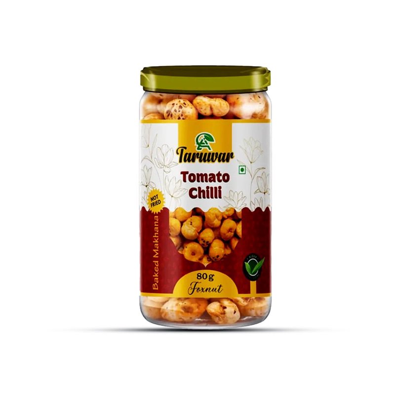 Taruwar Tomato Chilli Flavoured Makhana 80g Jar | Tangy & Spicy Roasted Fox Nuts Snack | Crunchy Healthy Makhana | High Protein, Low Calorie Superfood | Guilt-Free Snack for Anytime Munching