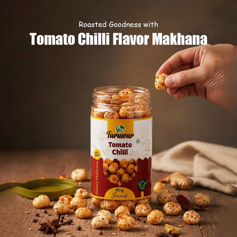 Taruwar Tomato Chilli Flavoured Makhana 80g Jar | Tangy & Spicy Roasted Fox Nuts Snack | Crunchy Healthy Makhana | High Protein, Low Calorie Superfood | Guilt-Free Snack for Anytime Munching thumbnail 3