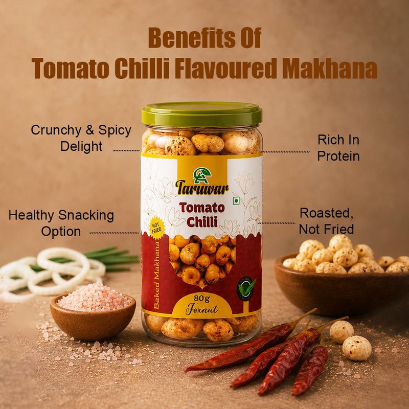 Taruwar Tomato Chilli Flavoured Makhana 80g Jar | Tangy & Spicy Roasted Fox Nuts Snack | Crunchy Healthy Makhana | High Protein, Low Calorie Superfood | Guilt-Free Snack for Anytime Munching thumbnail 4