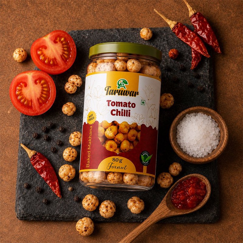 Taruwar Tomato Chilli Flavoured Makhana 80g Jar | Tangy & Spicy Roasted Fox Nuts Snack | Crunchy Healthy Makhana | High Protein, Low Calorie Superfood | Guilt-Free Snack for Anytime Munching thumbnail 5
