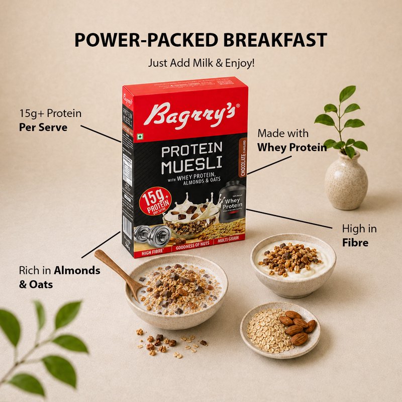 Bagrry’s Protein Muesli 500 GM | High Protein Breakfast Cereal | Nutritious Blend of Oats, Nuts & Seeds | Fiber Rich Healthy Meal for Daily Energy & Wellness