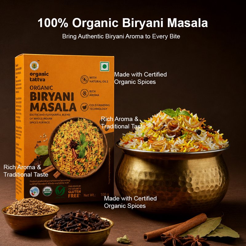 Organic Tattva Biryani Masala | Premium Biryani Spice Mix | Authentic Indian Biryani Masala | Fragrant Rice Masala