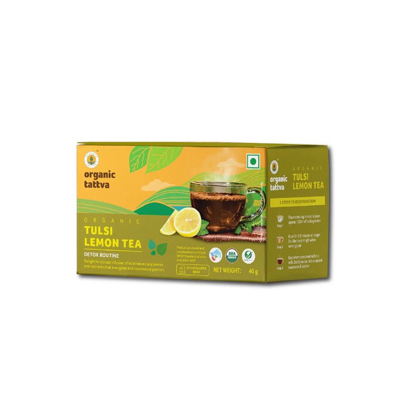 Organic Tattva Tulsi Lemon Tea | 20 Tea Bags | Tulsi Tea with Lemon | Refreshing Wellness Tea