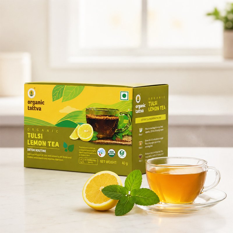 Organic Tattva Tulsi Lemon Tea | 20 Tea Bags | Tulsi Tea with Lemon | Refreshing Wellness Tea