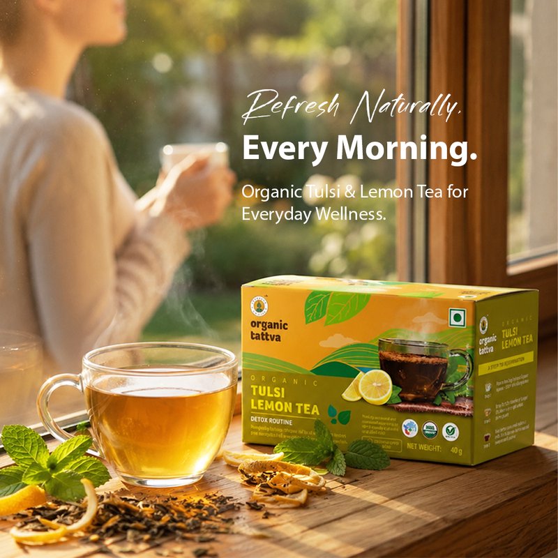 Organic Tattva Tulsi Lemon Tea | 20 Tea Bags | Tulsi Tea with Lemon | Refreshing Wellness Tea