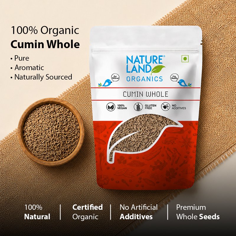 Natureland Organics Cumin Whole 200g | 100% Organic Jeera | Premium Whole Cumin Seeds for Tadka, Curries, Rice, Spice Blends & Everyday Cooking