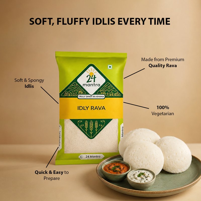 24 Mantra Organic Idli Rava | Premium Rice Rava | Soft & Fluffy Idlis | Perfect for Homemade Batter